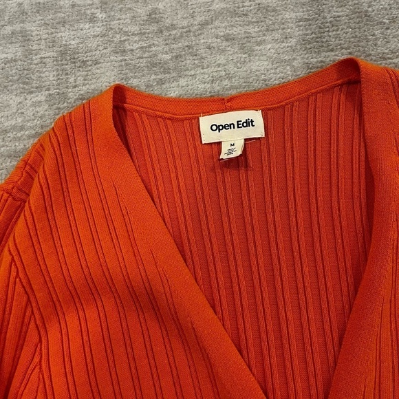 Open Edit Slim Fit Ribbed Cardigan Orange Safety Medium - Picture 2 of 4